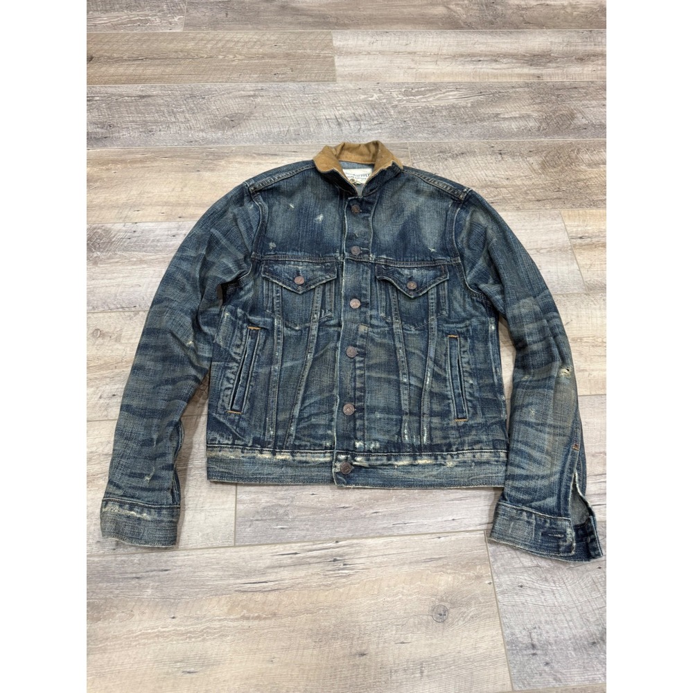 Denim & Supply Ralph Lauren Distressed Indigo Trucker Jacket Corduroy Collar